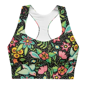 Birds Amidst Flowers Longline Sports Bra