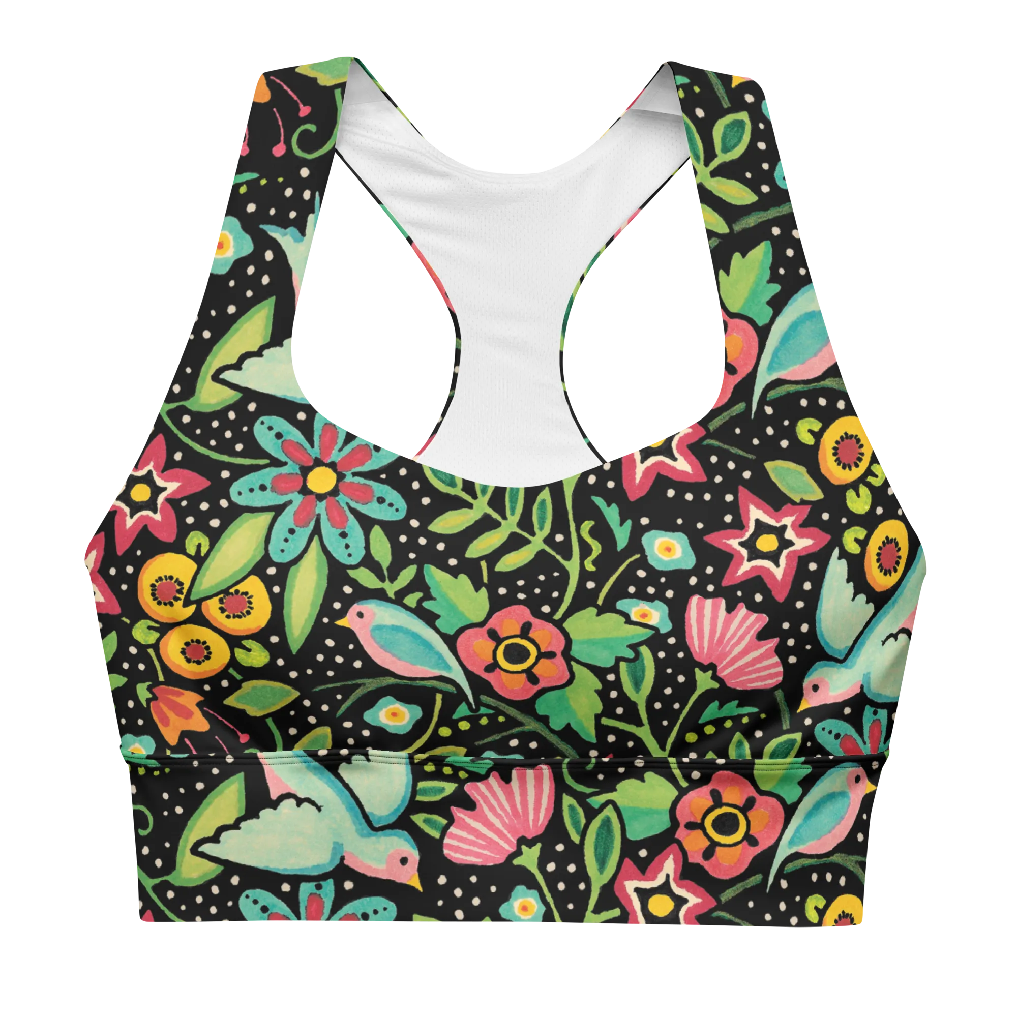 Birds Amidst Flowers Longline Sports Bra