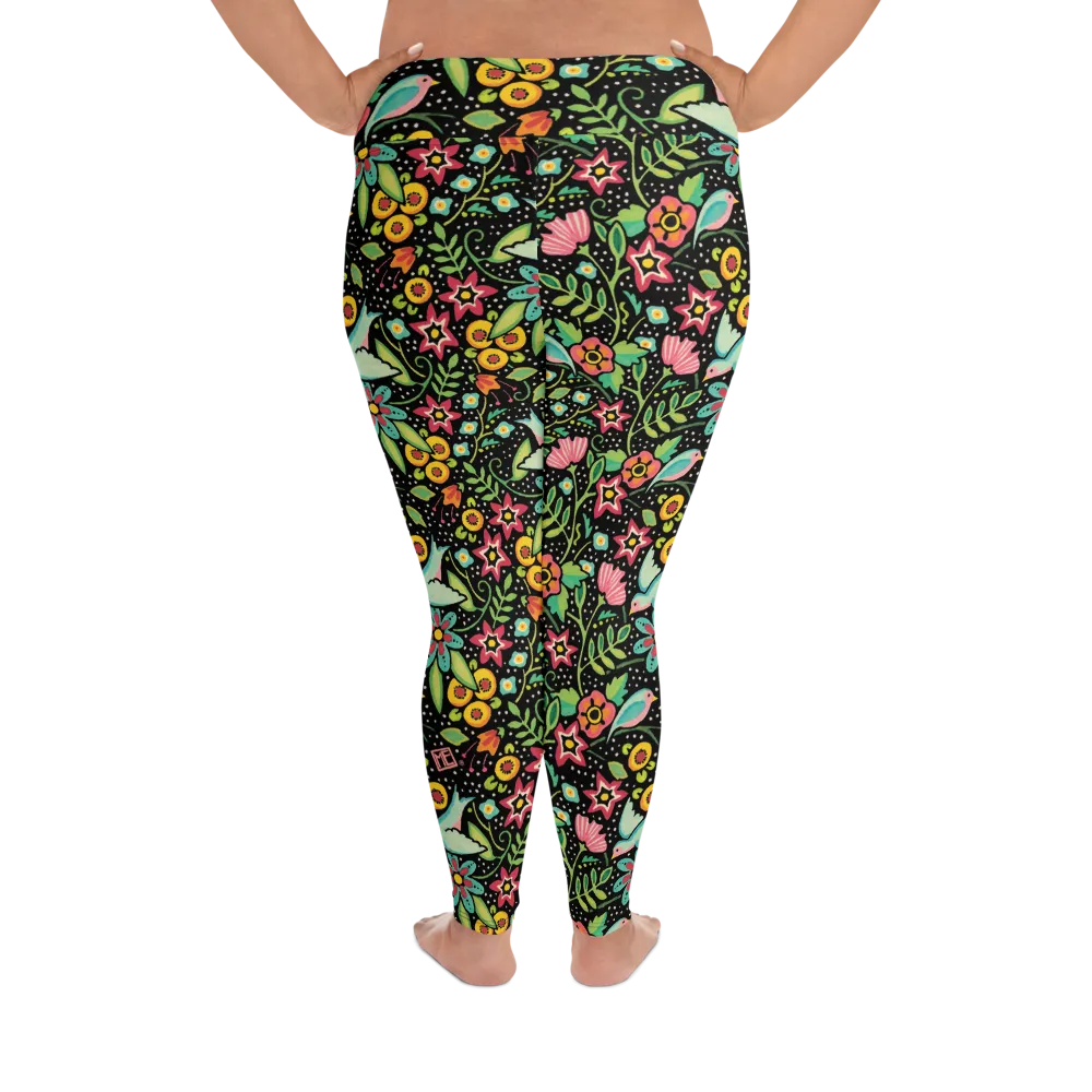 Birds Amidst Flowers Plus Size Leggings
