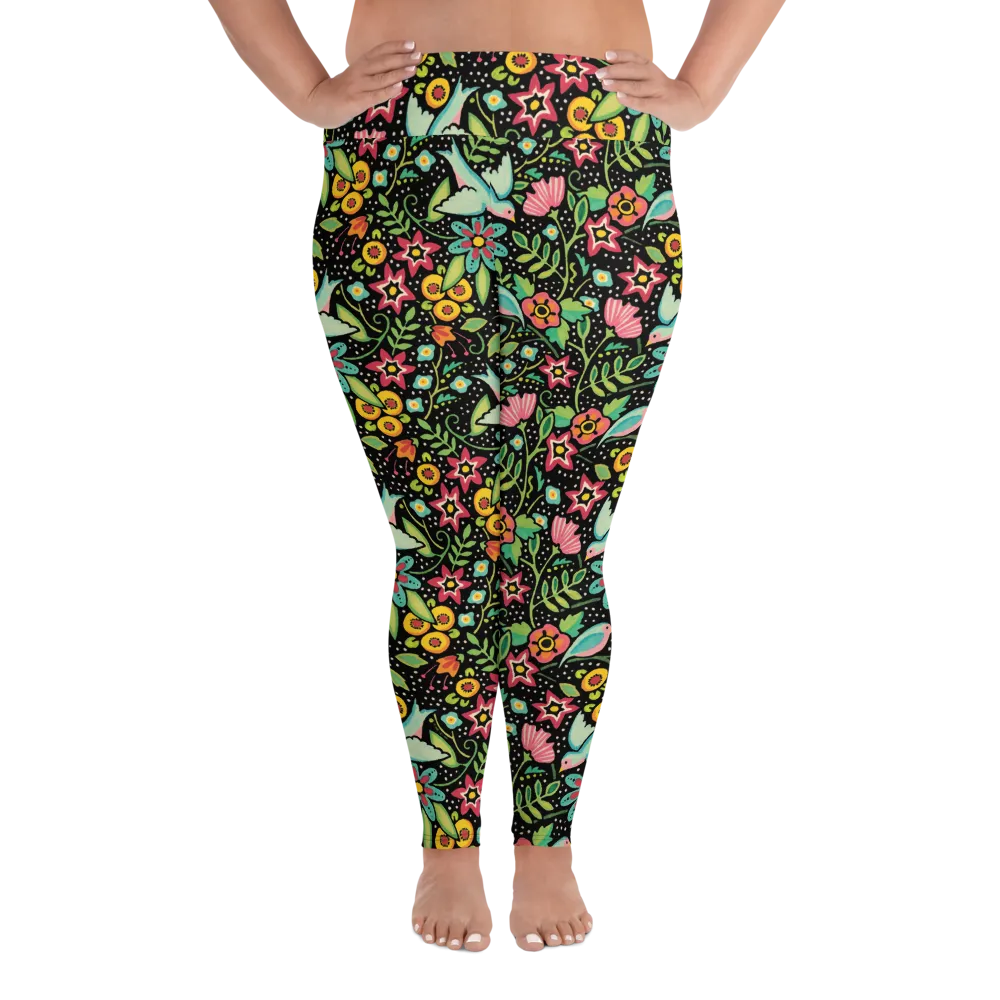 Birds Amidst Flowers Plus Size Leggings