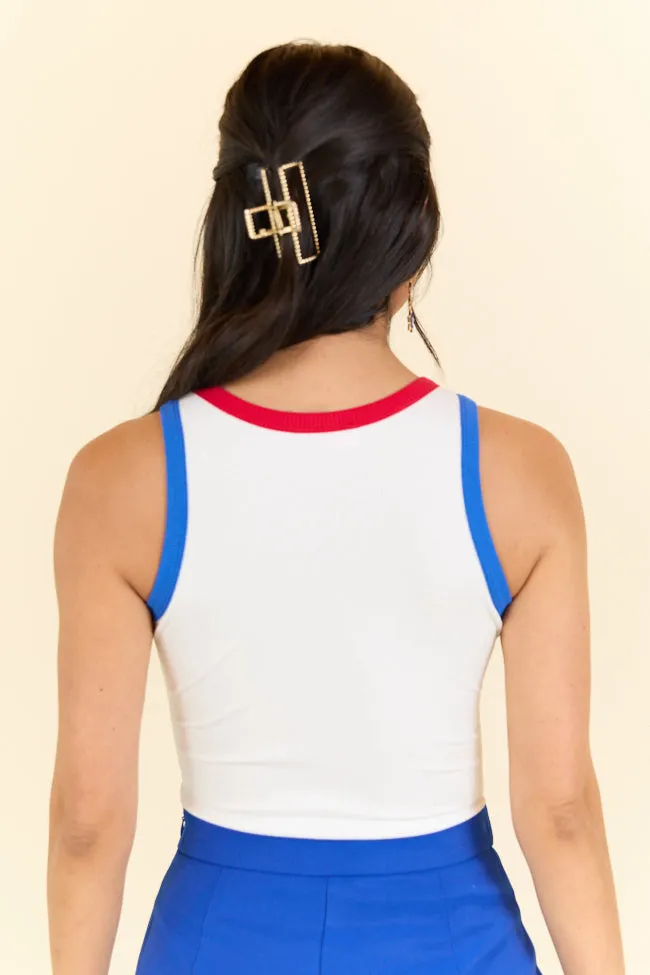 Bite The Bullet Patriotic Color Block Trim High Neck Tank Bodysuit