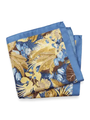 Botanical Silk Pocket Square - Yellow/blue