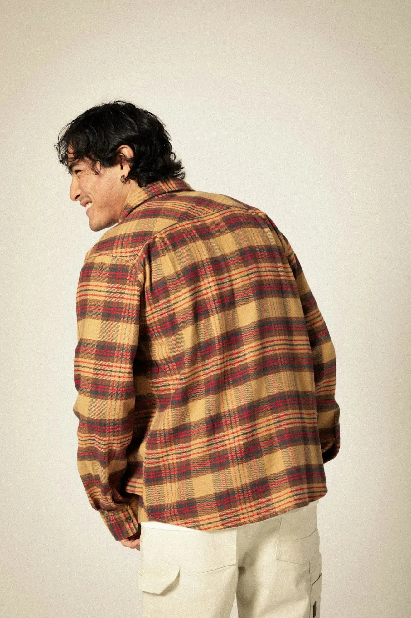 Bowery L/S Flannel - Curry/Washed Black/Crimson Brixton