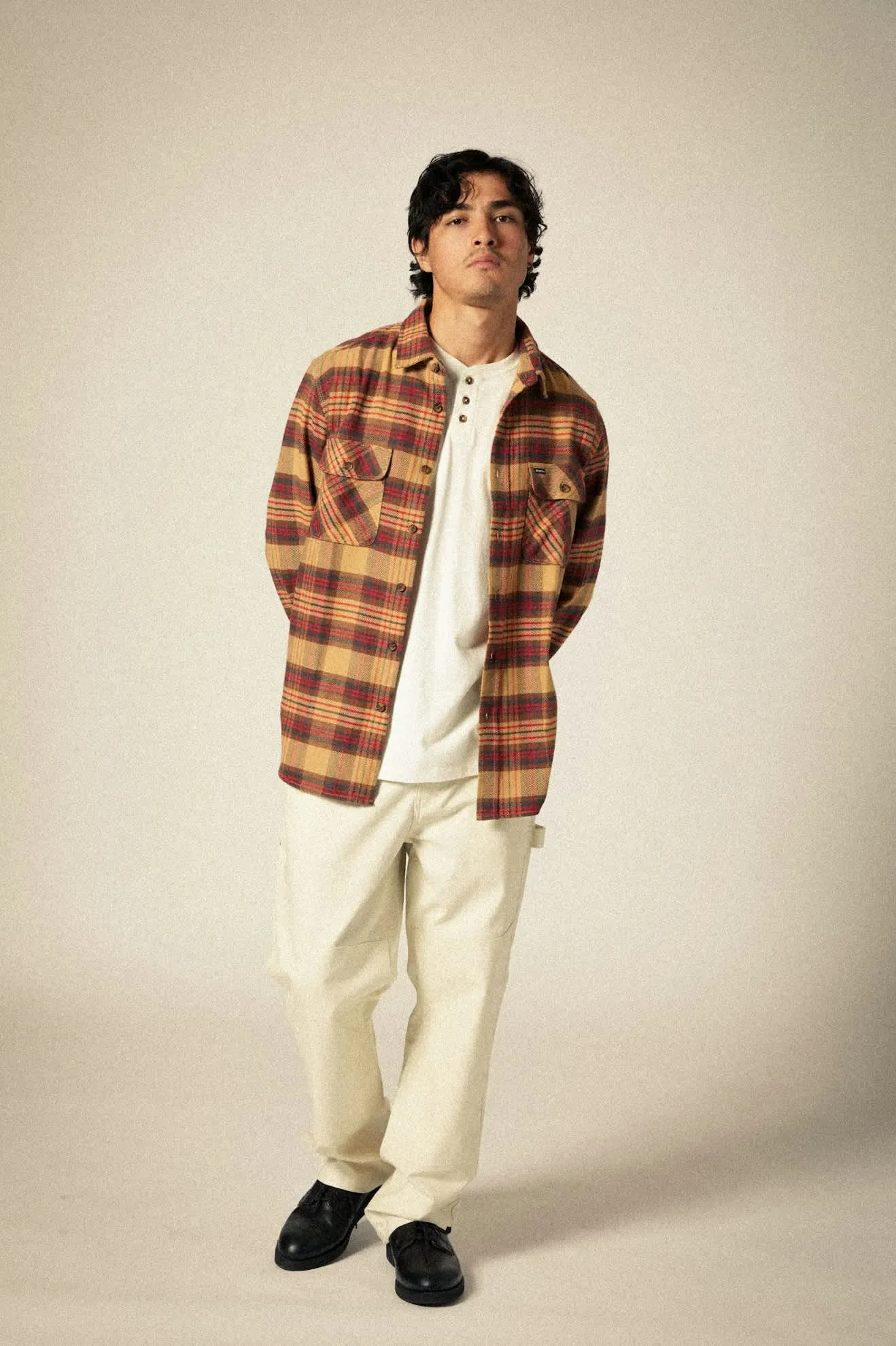 Bowery L/S Flannel - Curry/Washed Black/Crimson Brixton