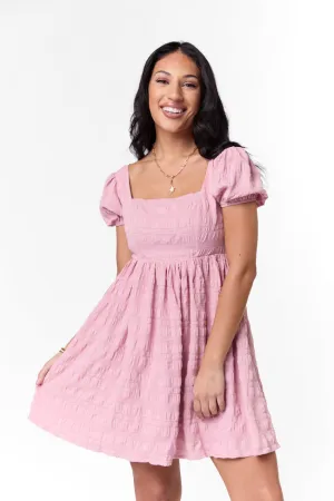 Breezing By Pink Textured Square Neck Mini Dress SALE