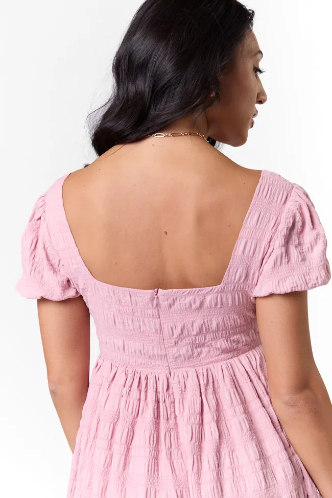 Breezing By Pink Textured Square Neck Mini Dress SALE