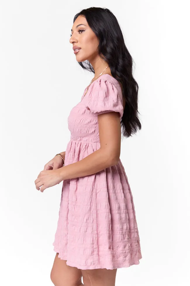 Breezing By Pink Textured Square Neck Mini Dress SALE