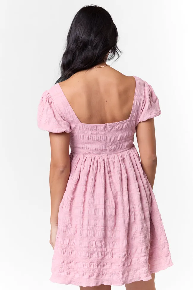 Breezing By Pink Textured Square Neck Mini Dress SALE