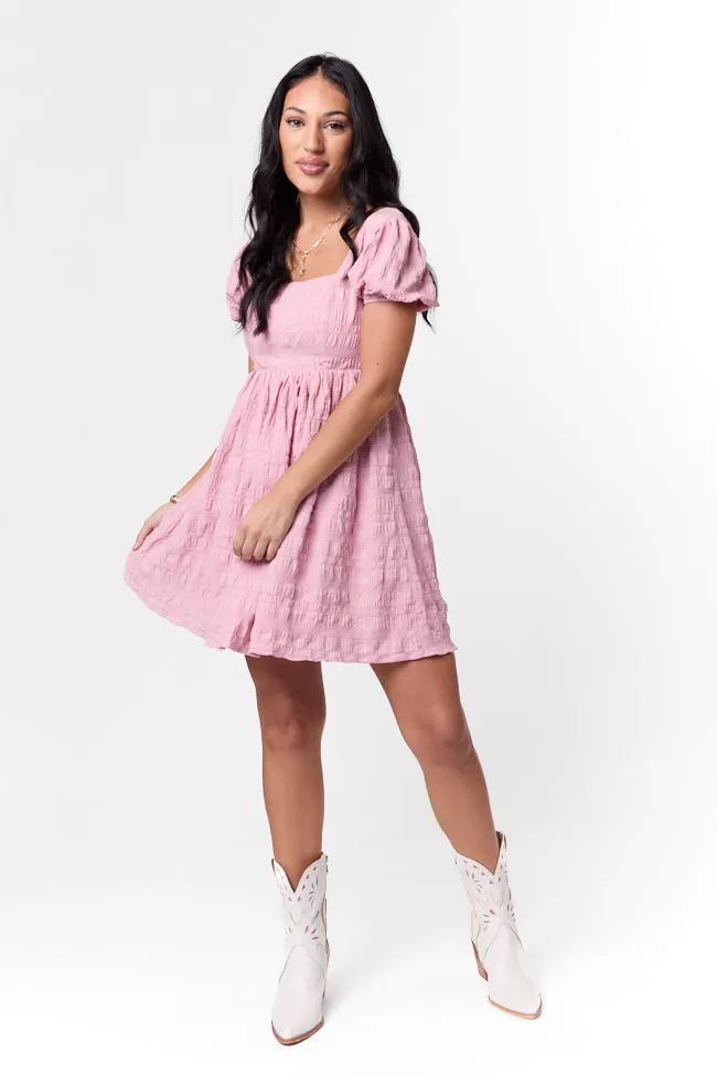 Breezing By Pink Textured Square Neck Mini Dress SALE
