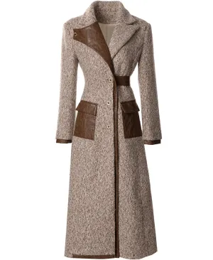 Brown Vintage Style Single Breasted Long Sleeve Overcoat (Slim) Anna Kay Co