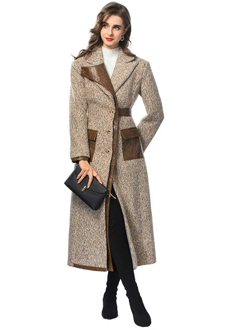 Brown Vintage Style Single Breasted Long Sleeve Overcoat (Slim) Anna Kay Co