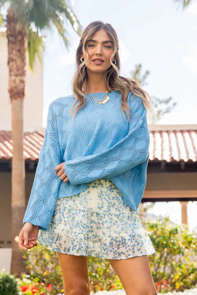By The Bay Blue Open Knit Sweater