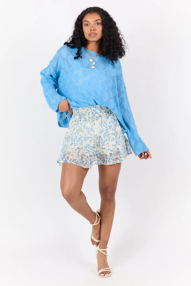 By The Bay Blue Open Knit Sweater