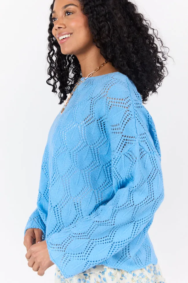 By The Bay Blue Open Knit Sweater