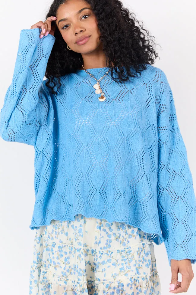 By The Bay Blue Open Knit Sweater