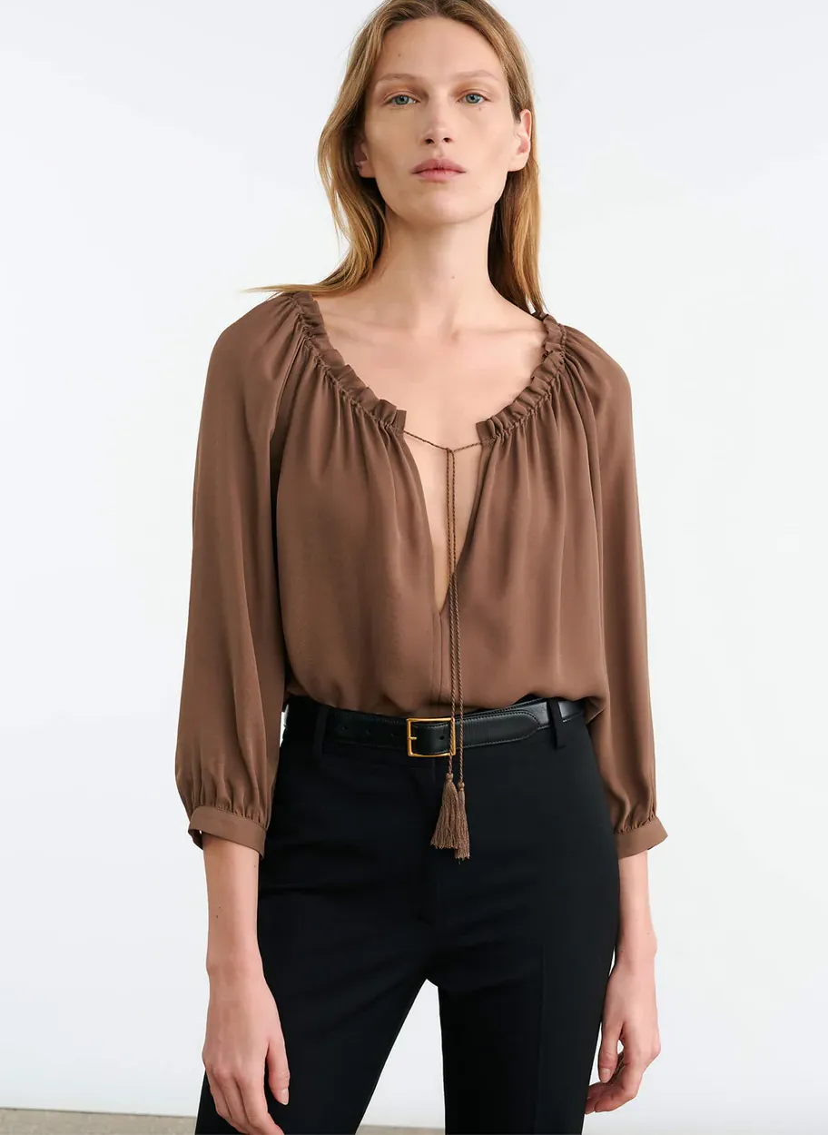 Carley Silk Blouse in Taupe