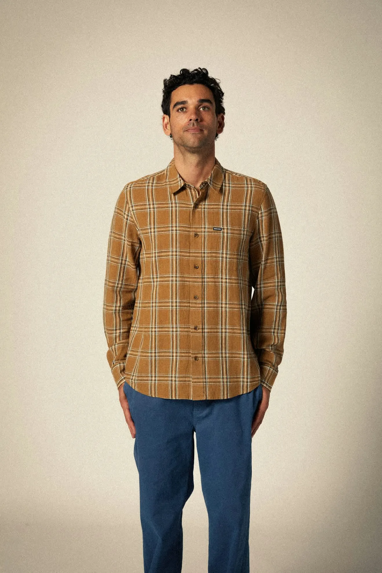 Charter Linen Blend L/S Shirt - Washed Copper/Whitecap Plaid Brixton