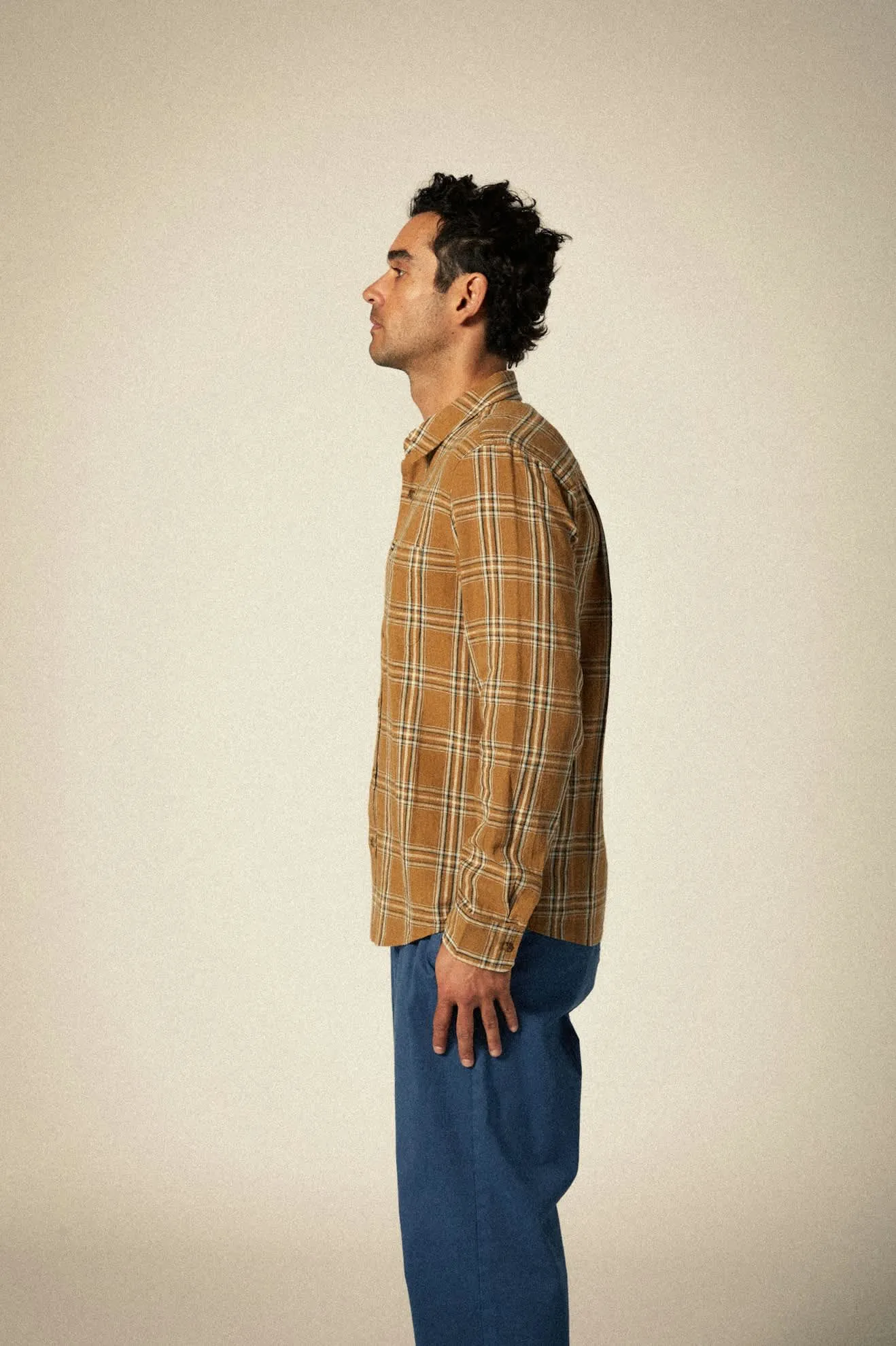 Charter Linen Blend L/S Shirt - Washed Copper/Whitecap Plaid Brixton