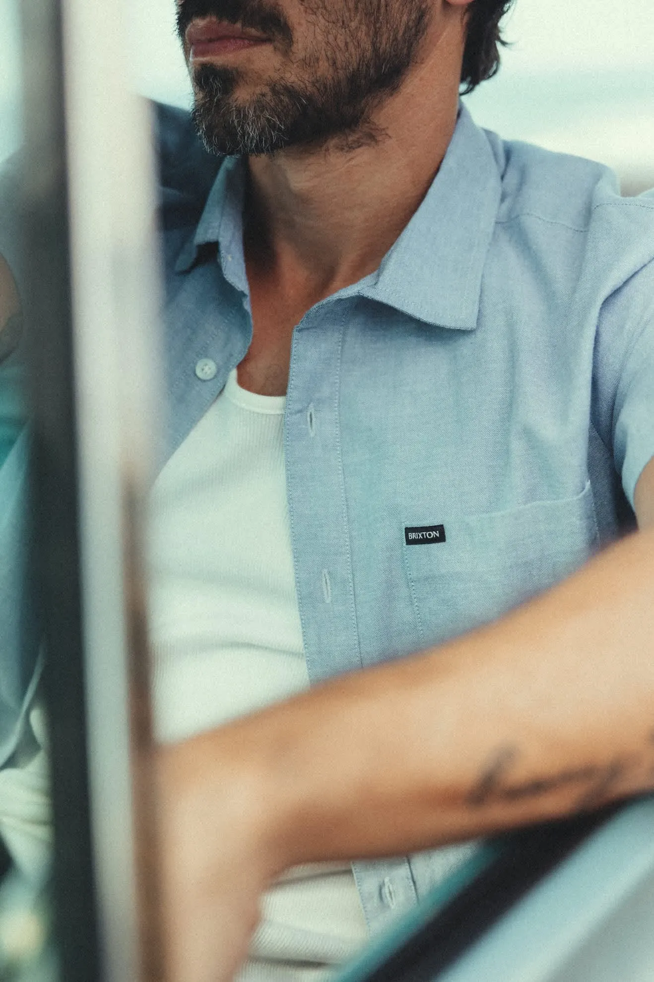 Charter Oxford S/S Shirt - Light Blue Chambray Brixton