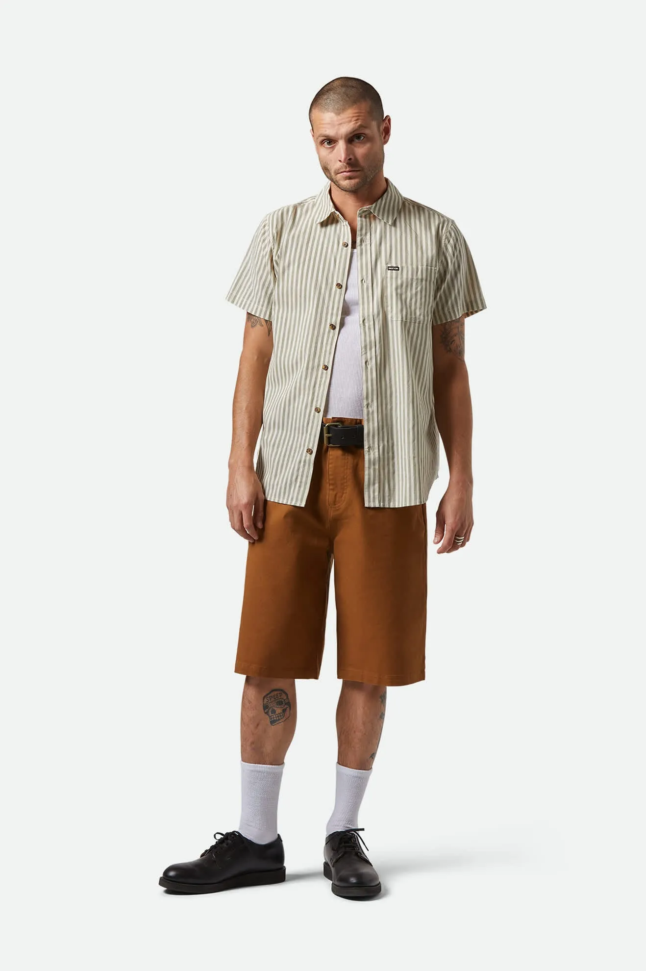 Charter Print S/S Shirt - Whitecap/Ivy Green Stripe Brixton