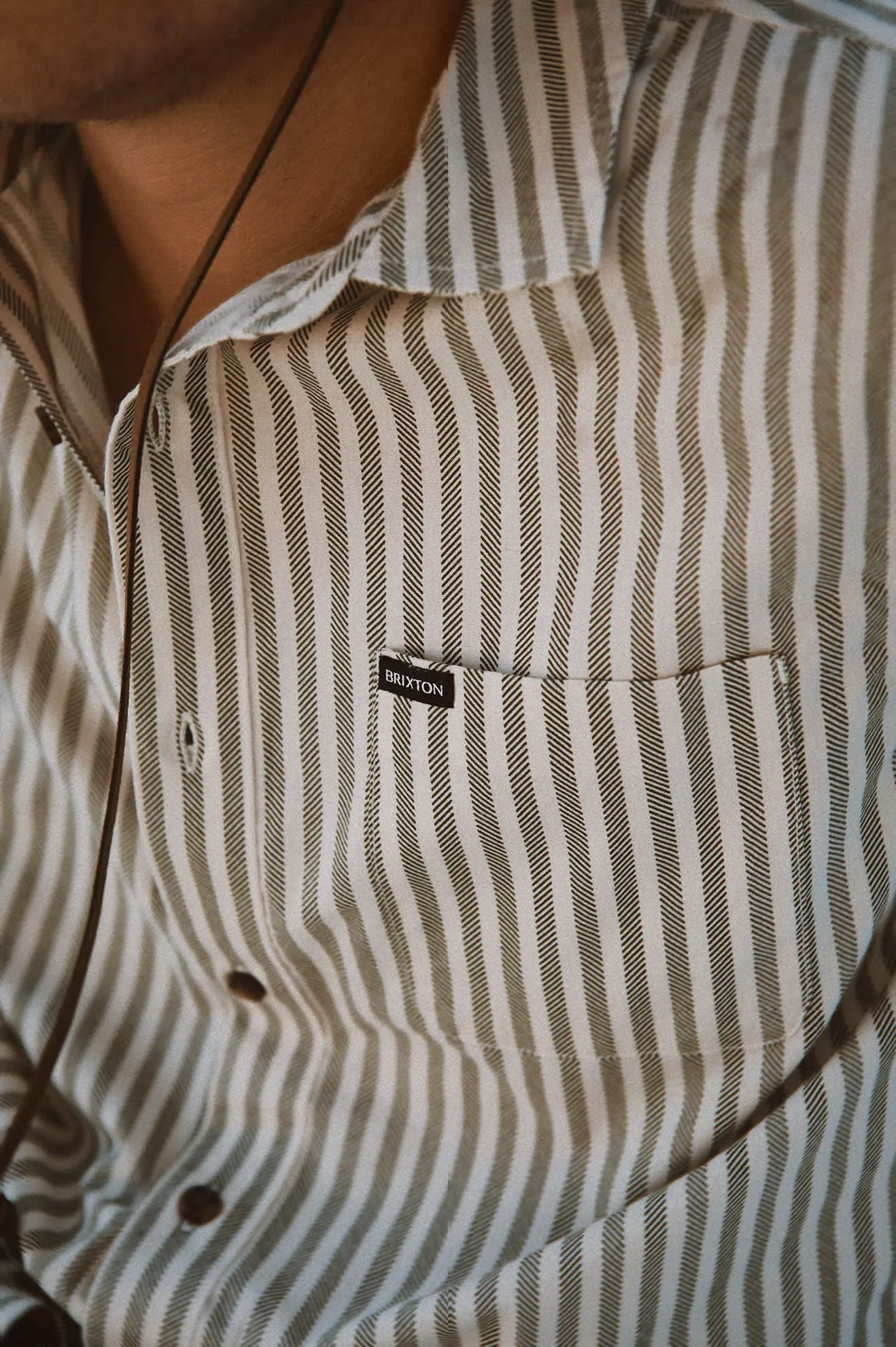 Charter Print S/S Shirt - Whitecap/Ivy Green Stripe Brixton