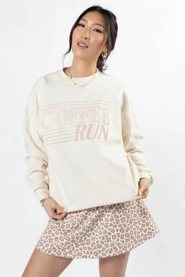 Coffee Run Leopard Cream Graphic Sweatshirt SALE
