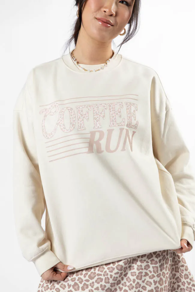 Coffee Run Leopard Cream Graphic Sweatshirt SALE