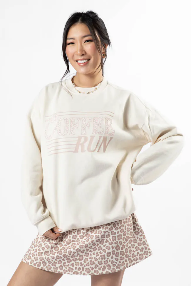 Coffee Run Leopard Cream Graphic Sweatshirt SALE