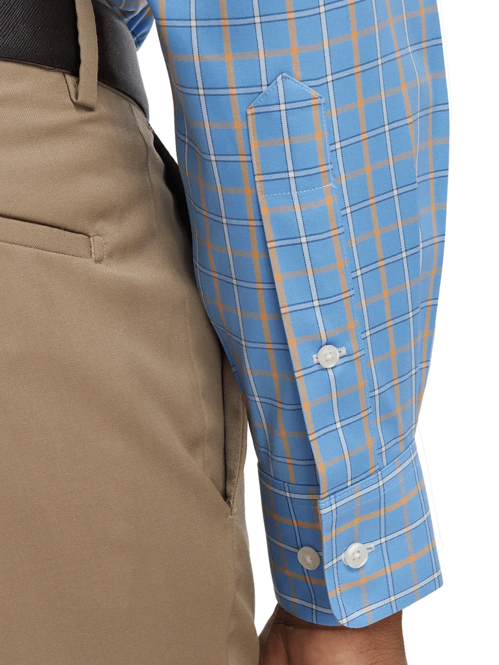 Comfort Stretch Non-Iron Check Dress Shirt With Contrast Trim - Blue/melon