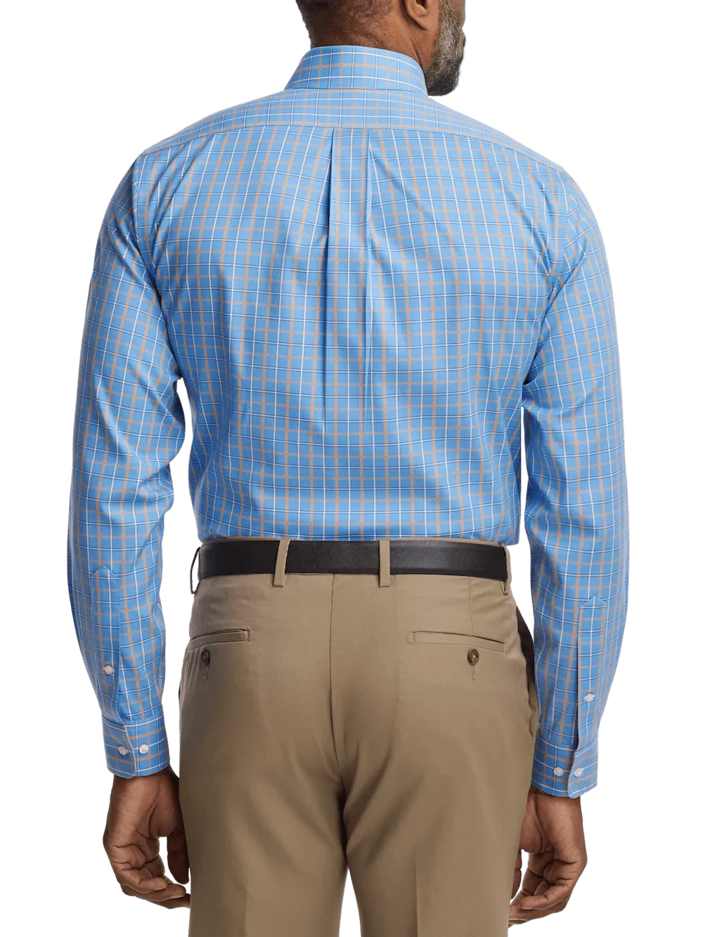 Comfort Stretch Non-Iron Check Dress Shirt With Contrast Trim - Blue/melon