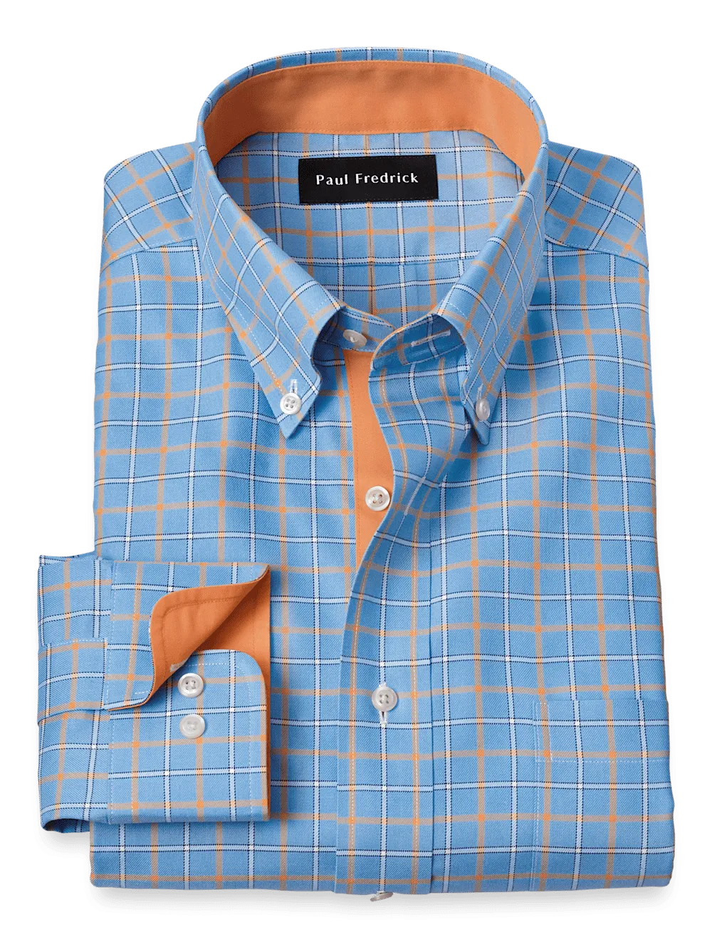 Comfort Stretch Non-Iron Check Dress Shirt With Contrast Trim - Blue/melon