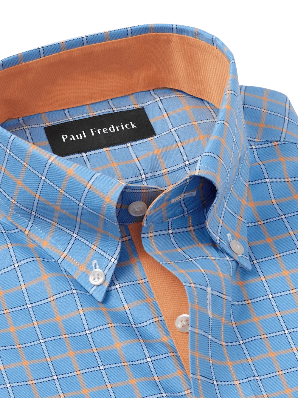 Comfort Stretch Non-Iron Check Dress Shirt With Contrast Trim - Blue/melon