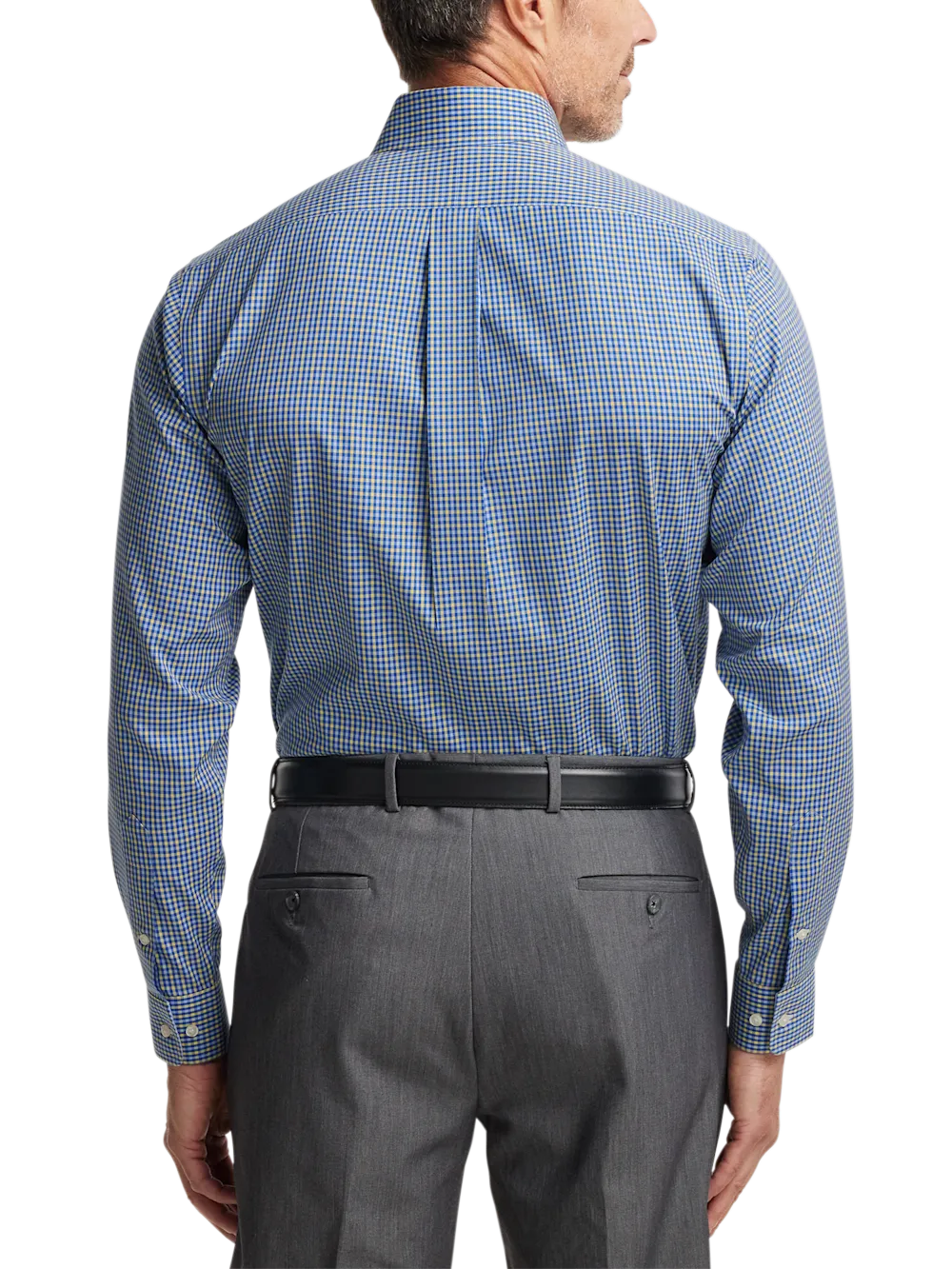 Comfort Stretch Non-Iron Check Dress Shirt With Contrast Trim - Blue/yellow