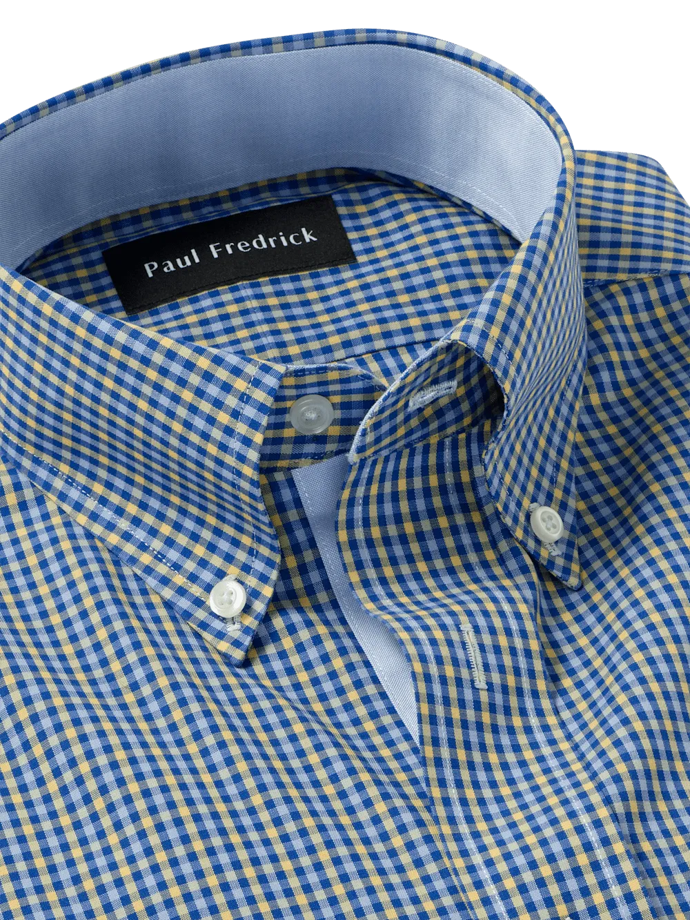Comfort Stretch Non-Iron Check Dress Shirt With Contrast Trim - Blue/yellow