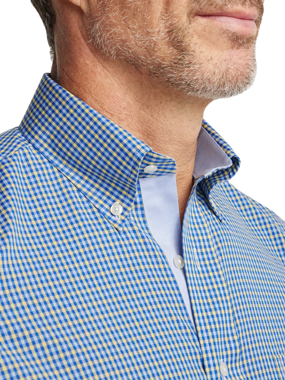 Comfort Stretch Non-Iron Check Dress Shirt With Contrast Trim - Blue/yellow