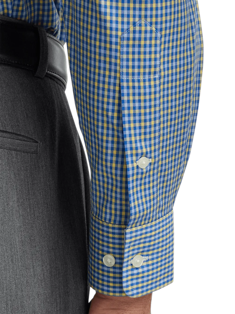 Comfort Stretch Non-Iron Check Dress Shirt With Contrast Trim - Blue/yellow