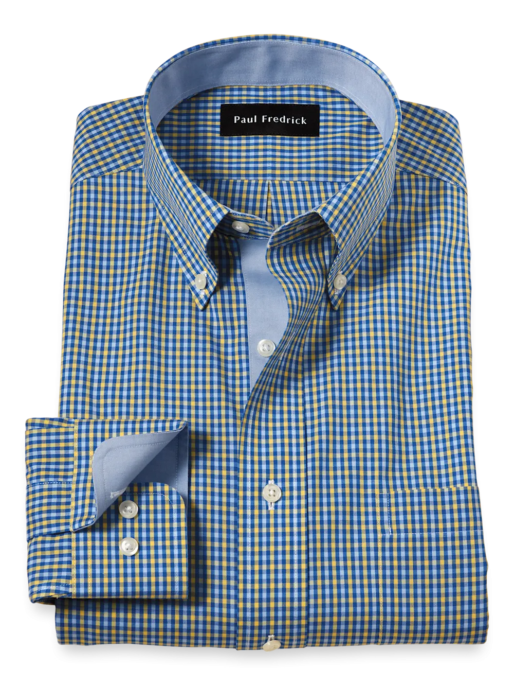 Comfort Stretch Non-Iron Check Dress Shirt With Contrast Trim - Blue/yellow