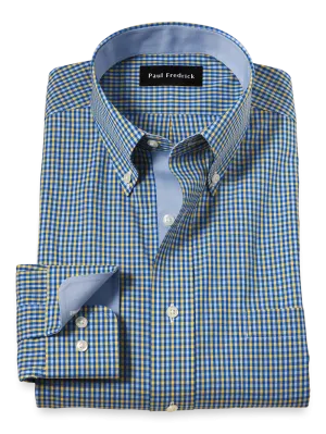 Comfort Stretch Non-Iron Check Dress Shirt With Contrast Trim - Blue/yellow