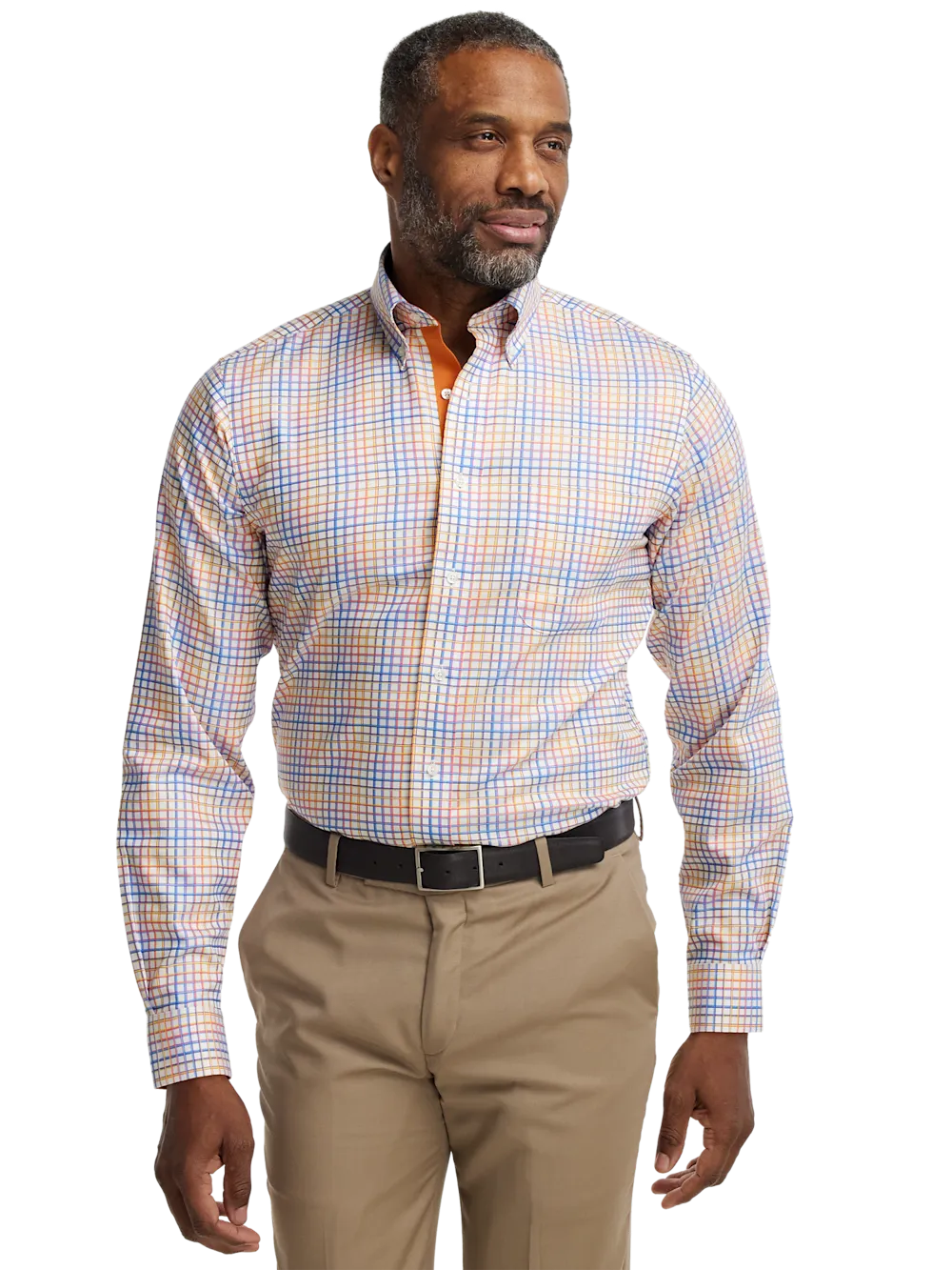 Comfort Stretch Non-Iron Check Dress Shirt With Contrast Trim - Multi