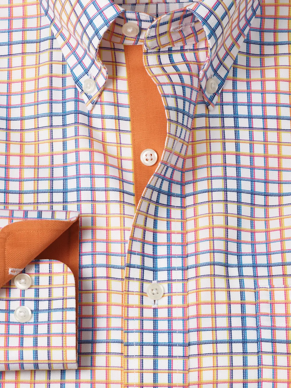 Comfort Stretch Non-Iron Check Dress Shirt With Contrast Trim - Multi