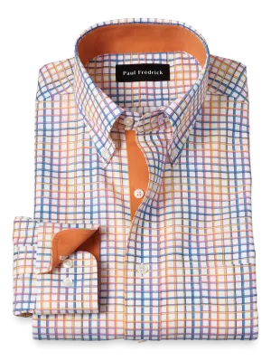 Comfort Stretch Non-Iron Check Dress Shirt With Contrast Trim - Multi