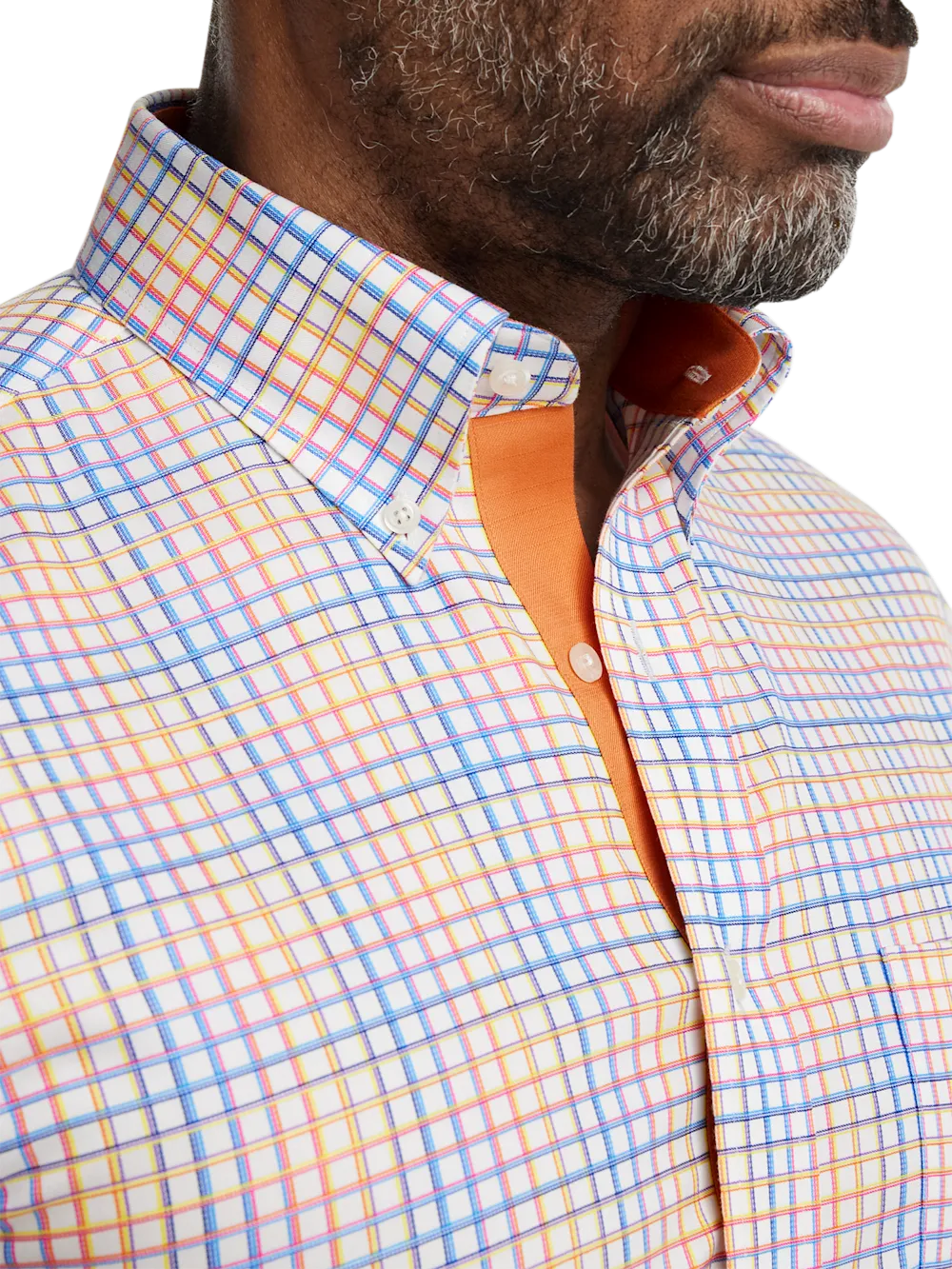 Comfort Stretch Non-Iron Check Dress Shirt With Contrast Trim - Multi