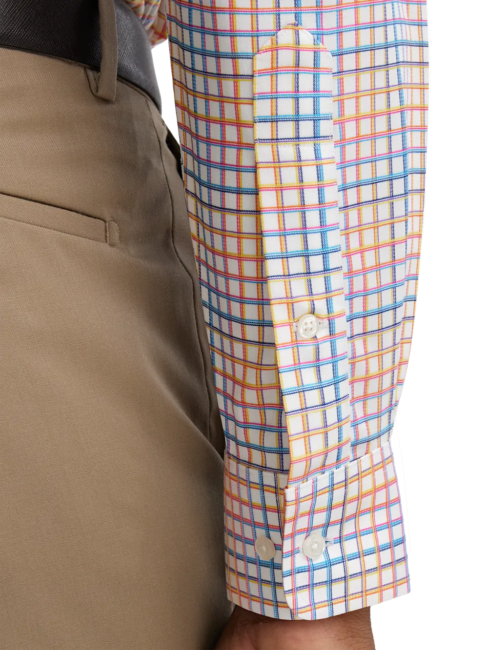 Comfort Stretch Non-Iron Check Dress Shirt With Contrast Trim - Multi