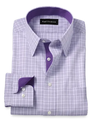 Comfort Stretch Non-Iron Check Dress Shirt With Contrast Trim - Purple