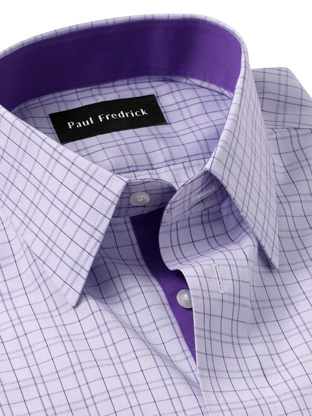 Comfort Stretch Non-Iron Check Dress Shirt With Contrast Trim - Purple