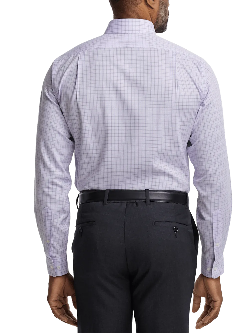 Comfort Stretch Non-Iron Check Dress Shirt With Contrast Trim - Purple