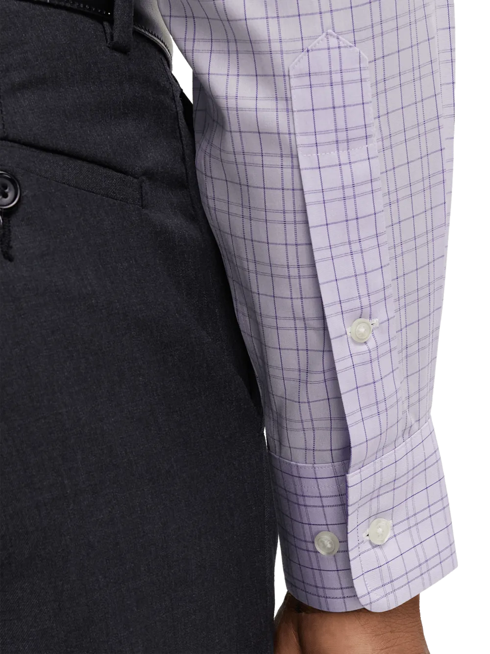 Comfort Stretch Non-Iron Check Dress Shirt With Contrast Trim - Purple