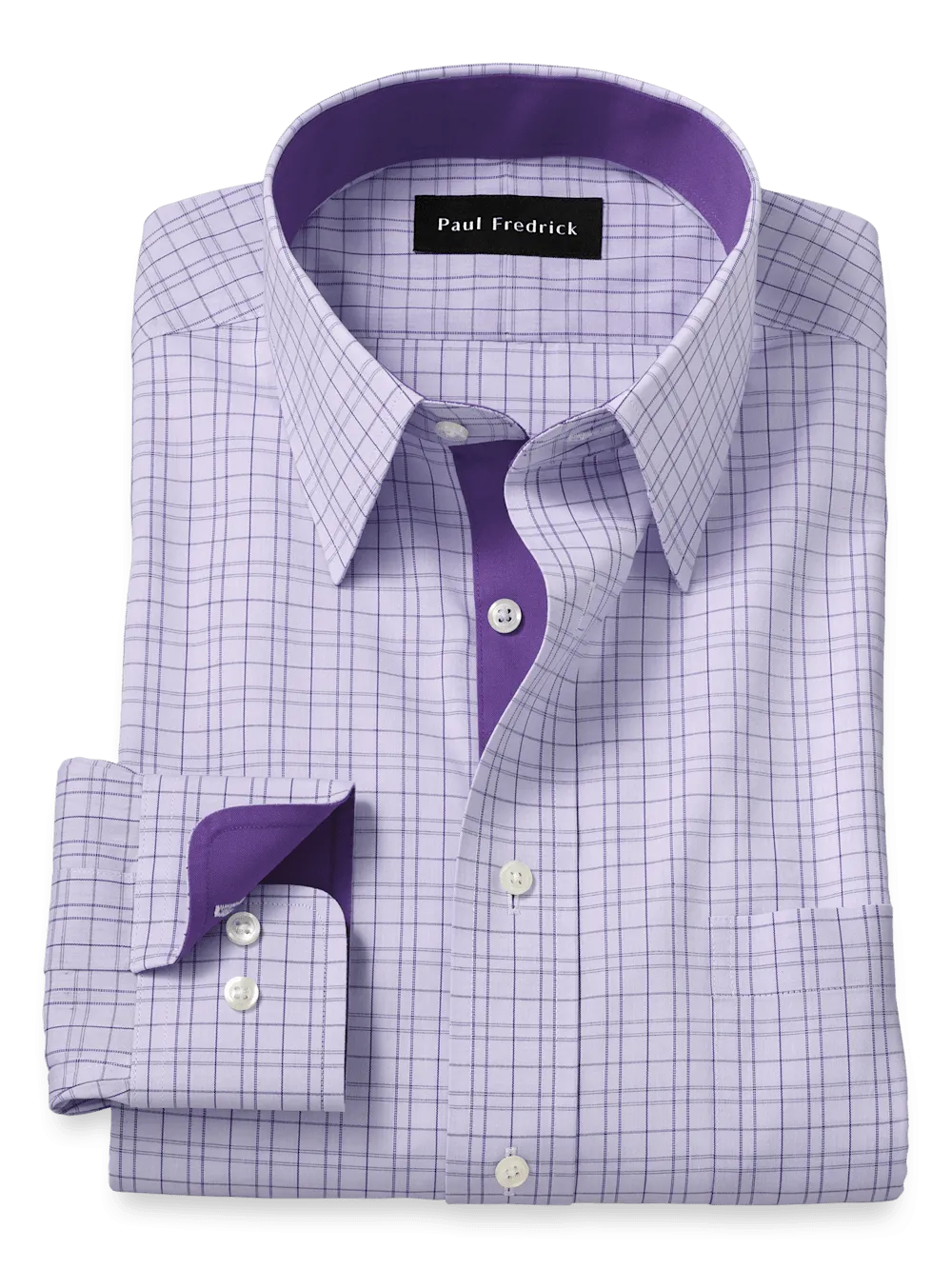 Comfort Stretch Non-Iron Check Dress Shirt With Contrast Trim - Purple
