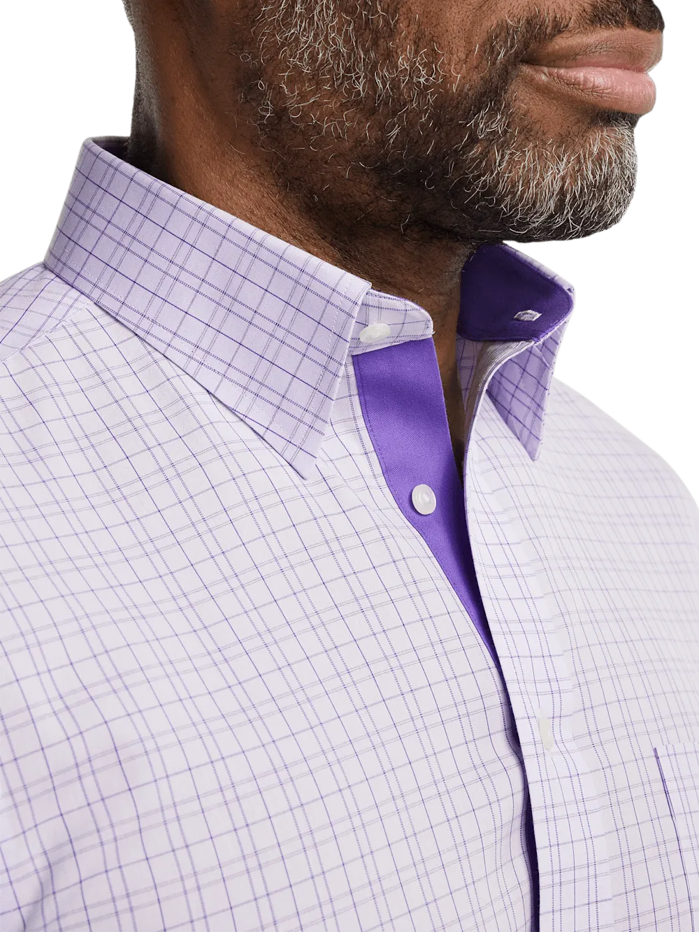 Comfort Stretch Non-Iron Check Dress Shirt With Contrast Trim - Purple