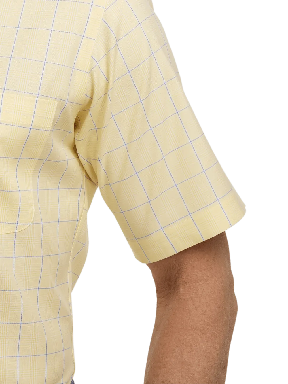 Comfort Stretch Non-Iron Check Dress Shirt With Contrast Trim - Yellow
